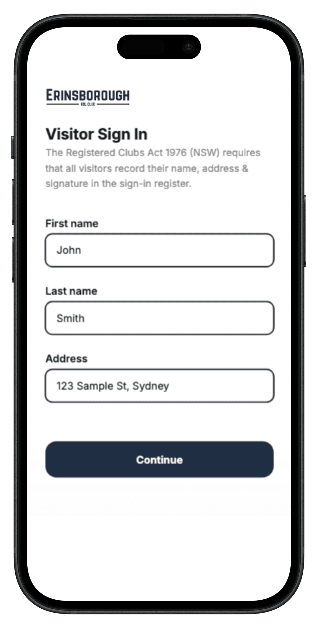 VenueScan QR code sign-in on a smartphone